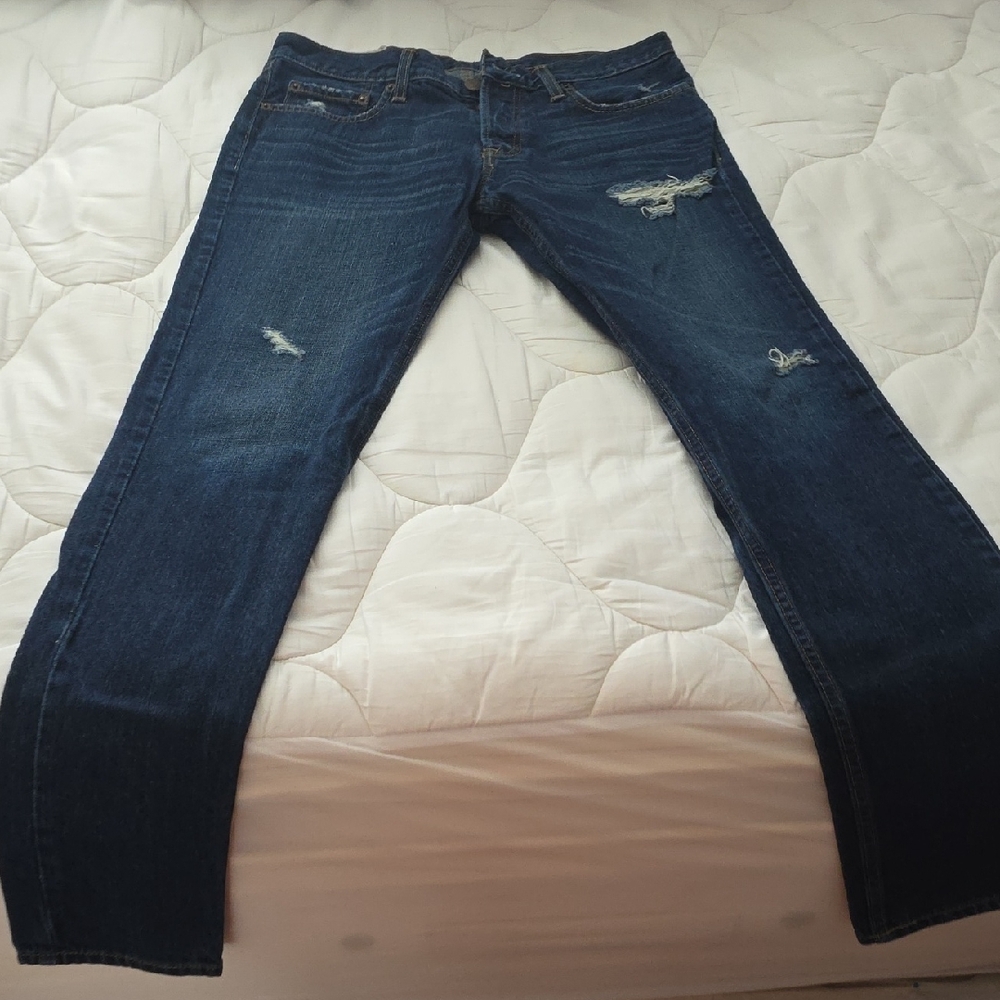 Hollister Blue Straight Leg Jeans with Distressed Details